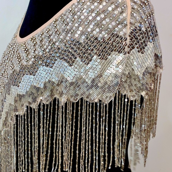 HAUTE HIPPIE Beaded Shawl $595 New Sequin Evening Cape 1920s Gatsby Ivory Bridal - Picture 5 of 16